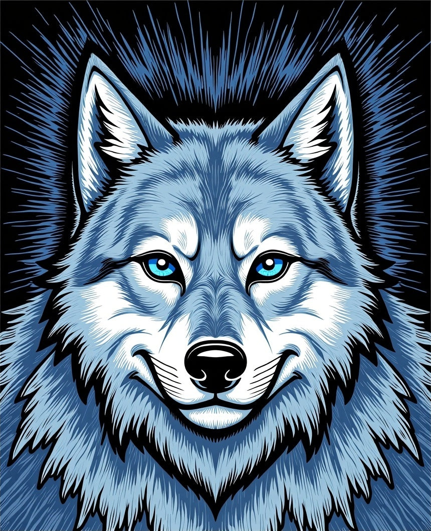 Bold Blue Wolf Fierce Eyes Graphic Rug