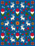Whimsical White Deer Red Flower Tile Rug