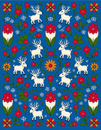 Whimsical White Deer Red Flower Tile Rug