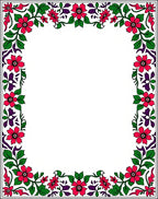 Crimson Floral Green Vine Border Rug