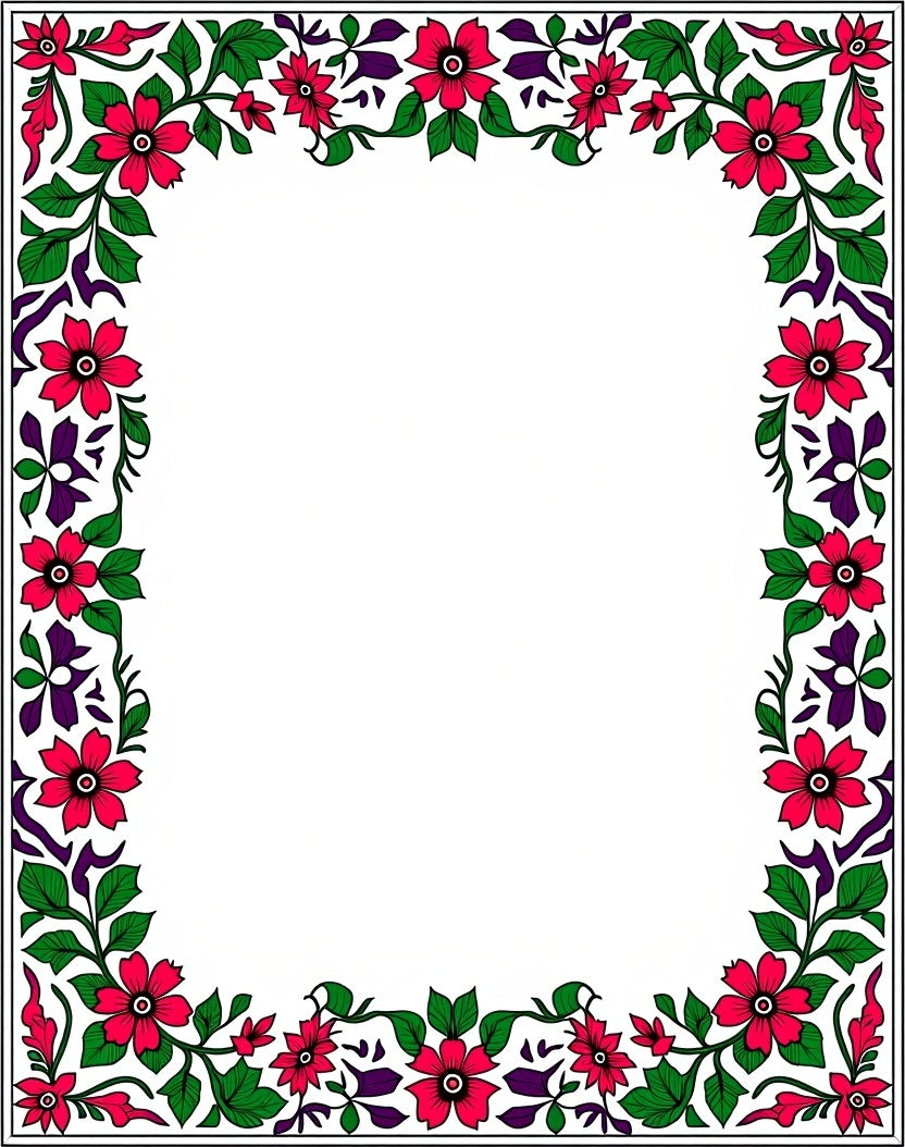 Crimson Floral Green Vine Border Rug