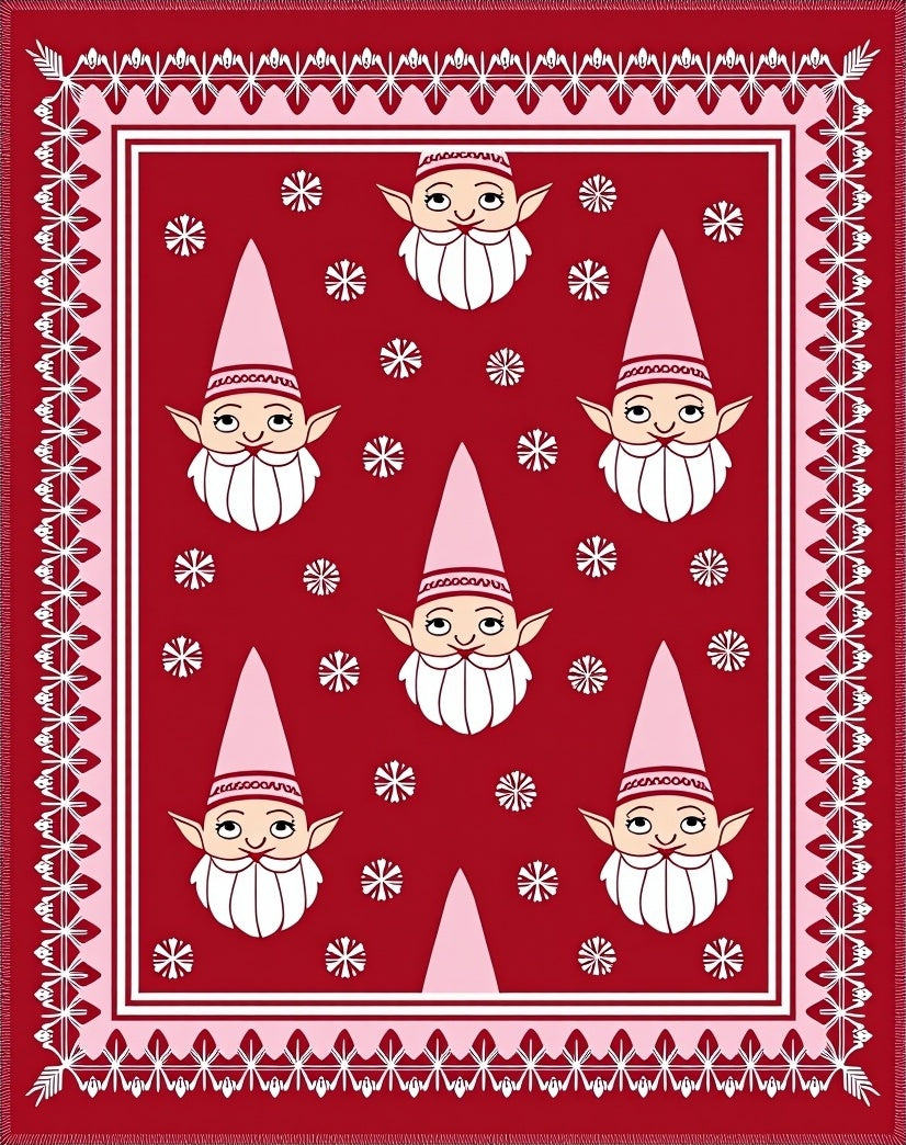Red Gnome Snowflakes Festive Border Rug