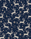 Navy Beige Reindeer Snowflake Celebration Rug