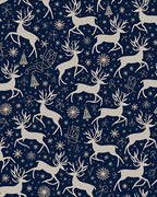 Navy Beige Reindeer Snowflake Celebration Rug