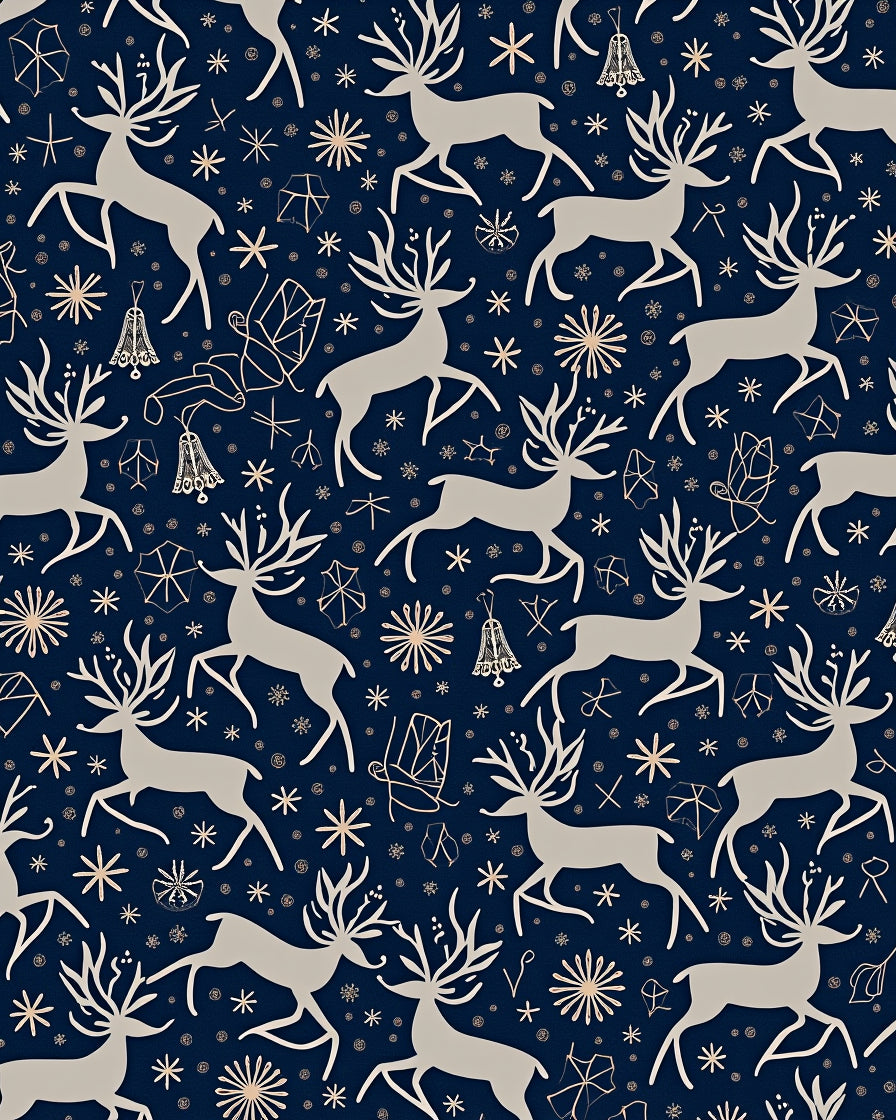Navy Beige Reindeer Snowflake Celebration Rug