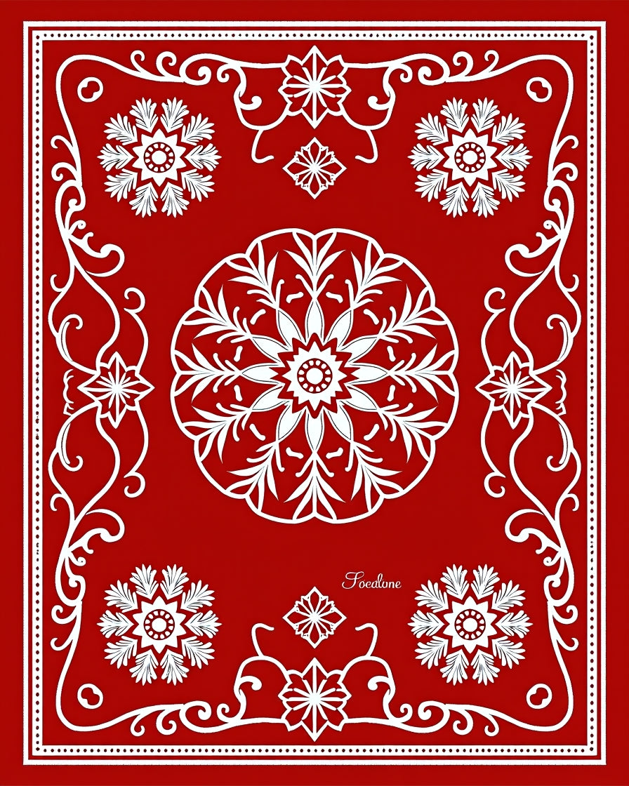 Bold Red White Floral Medallion Rug