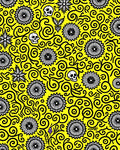 Yellow Black Skull Floral Swirl Rug