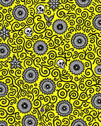 Yellow Black Skull Floral Swirl Rug