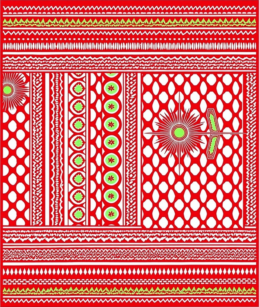 Red White Sunburst Medallion Stripes Rug
