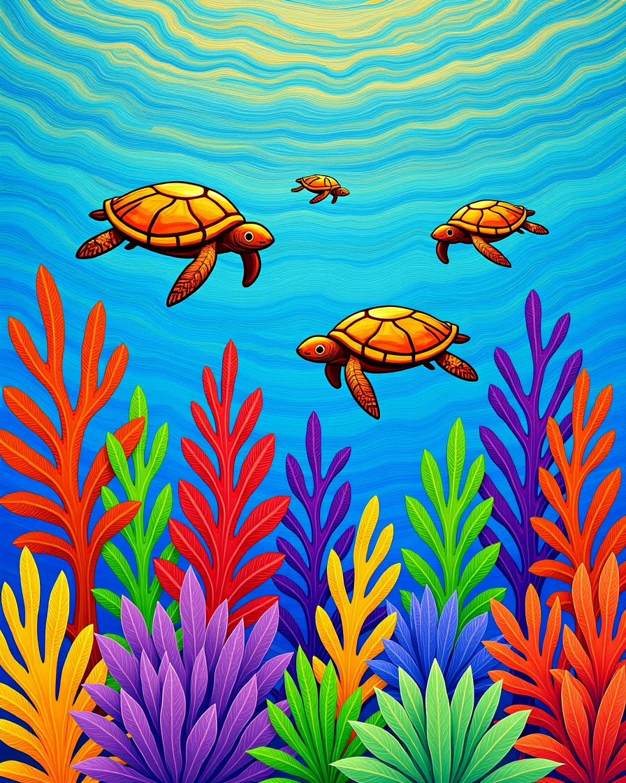 Vibrant Sea Turtle Coral Reef Rug