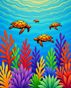 Vibrant Sea Turtle Coral Reef Rug