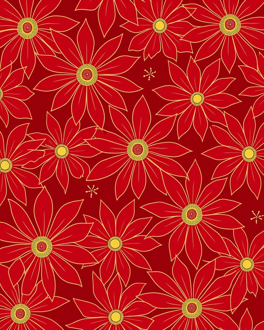 Bold Red Yellow Floral Bloom Rug