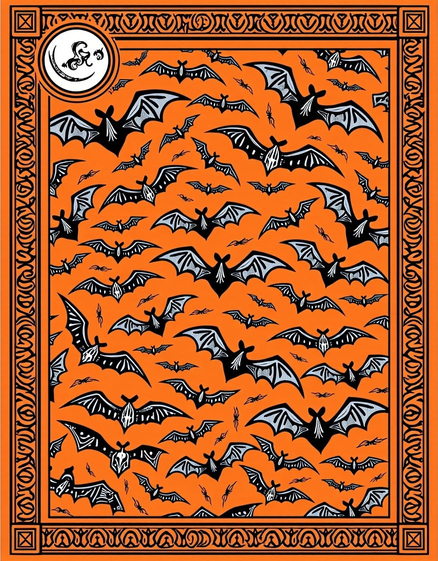 Halloween Orange Black Flying Bats Rug