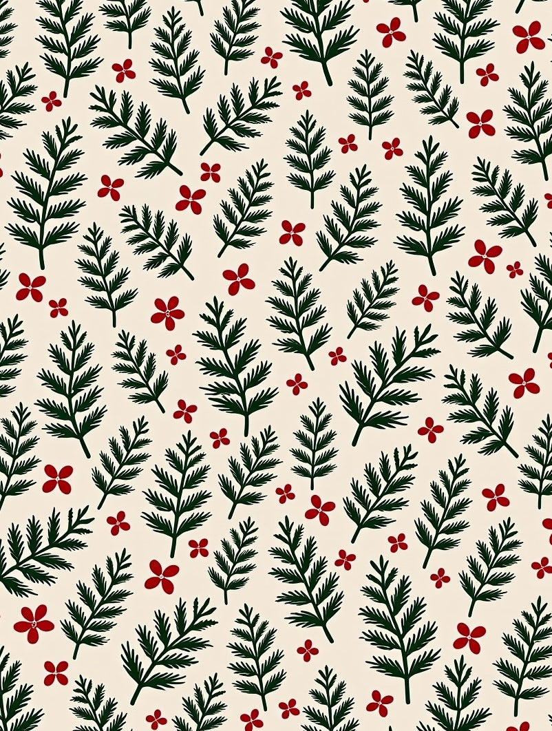 Green Pine Sprigs Red Blossoms Rug