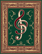 Elegant Burgundy Treble Clef Emerald Border Rug