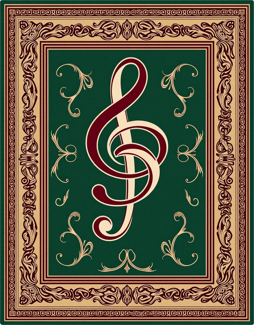 Elegant Burgundy Treble Clef Emerald Border Rug