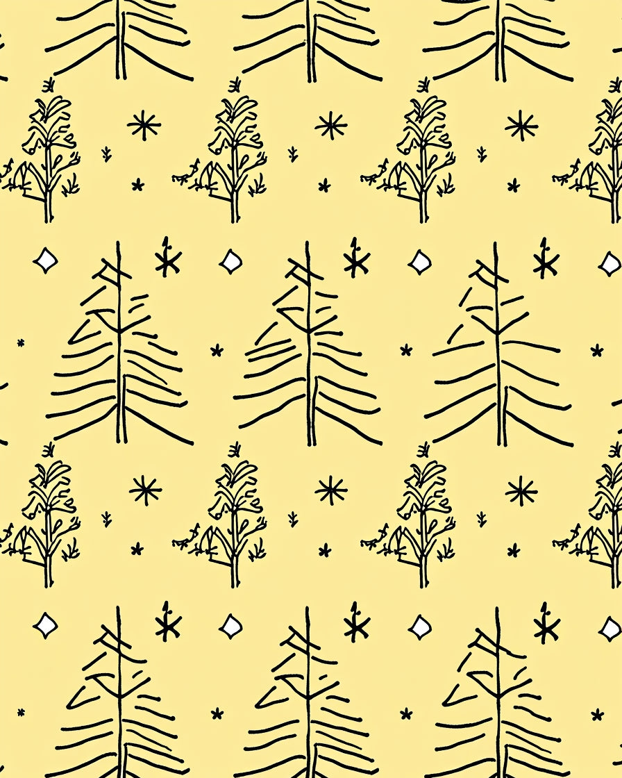 Line Art Trees and Stars on Yellow Rug