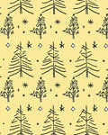 Line Art Trees and Stars on Yellow Rug