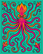 Bold Pink Octopus Teal Swirl Rug