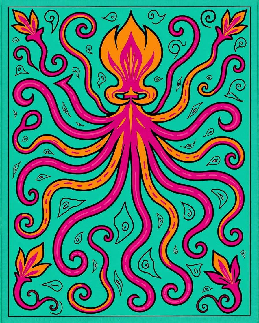 Bold Pink Octopus Teal Swirl Rug