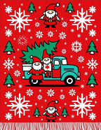 Red Gnomes Truck Christmas Trees Snowflakes Rug