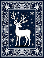 White Stag Winter Snowflakes Border Rug