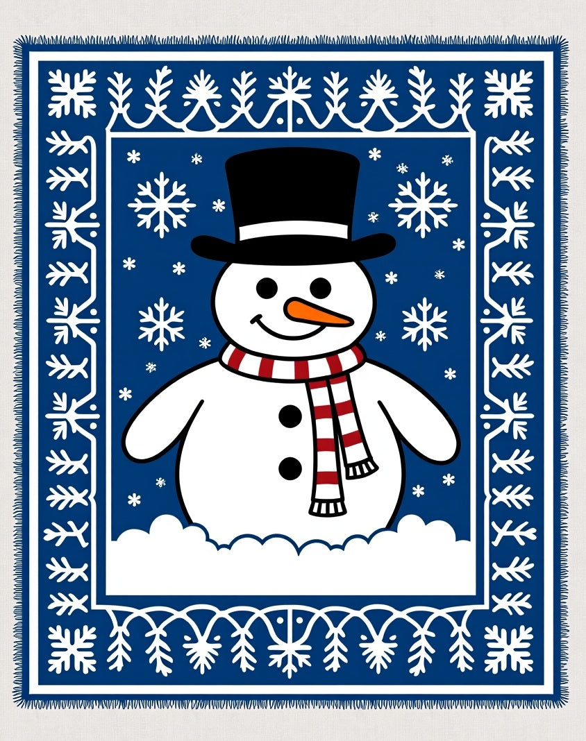 Blue Snowman Snowflake Border Rug