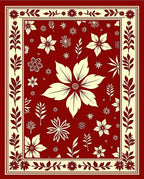 Deep Red Cream Floral Garden Medallion Rug