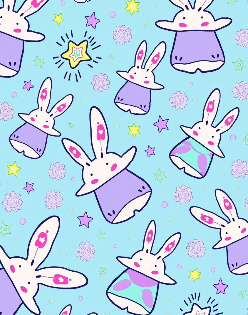 Whimsical Bunny Stars Floral Shower Rug