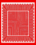 Bold Red Scalloped Border Abstract Rug
