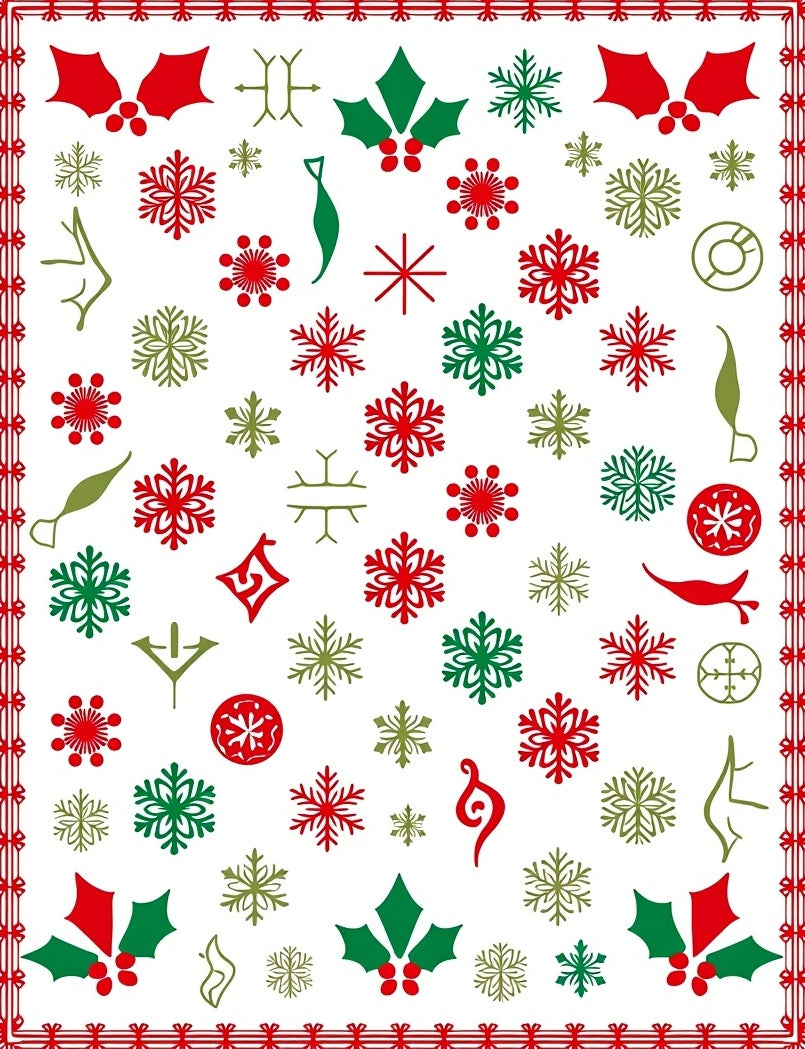 Crimson Green Snowflake Holly Medley Rug