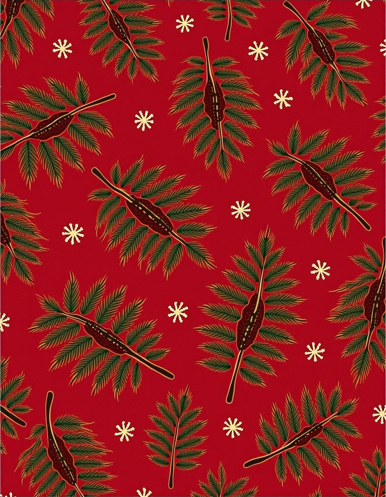 Crimson Red Festive Foliage Snowflakes Rug