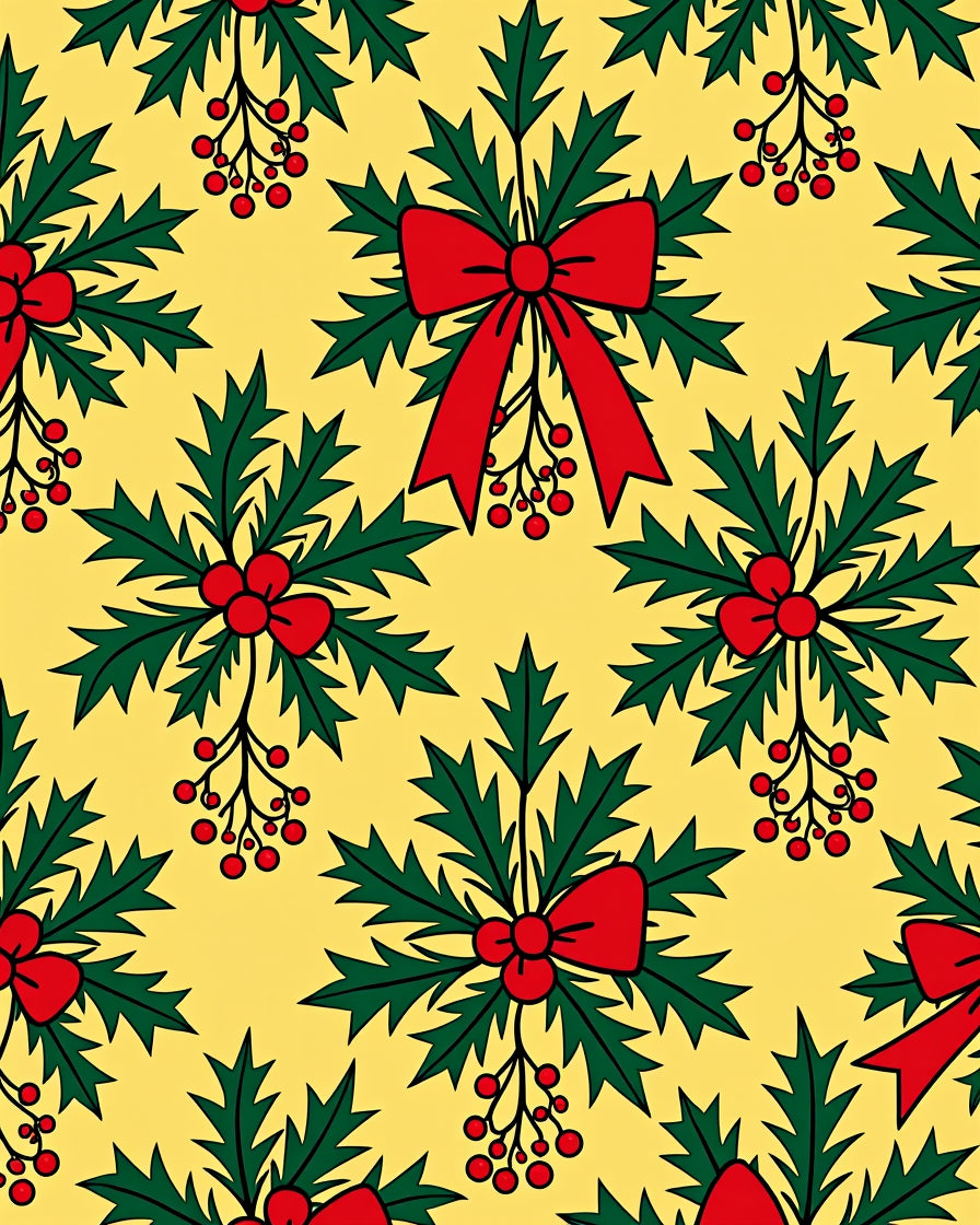 Festive Holly Berries Red Bow Rug