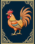 Golden Rooster Dark Blue Frame Rug