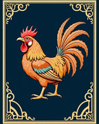 Golden Rooster Dark Blue Frame Rug