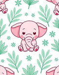 Sweet Pink Baby Elephant Jungle Foliage Rug