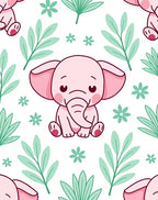 Sweet Pink Baby Elephant Jungle Foliage Rug