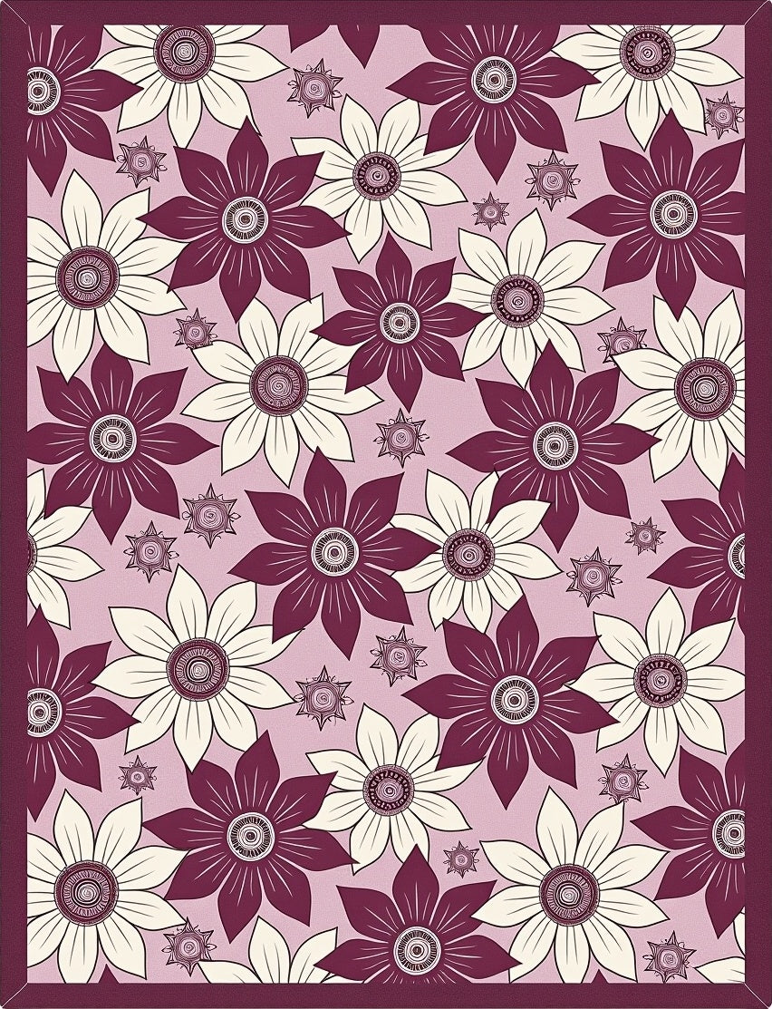 Plum Cream Daisy Medallion Collage Rug