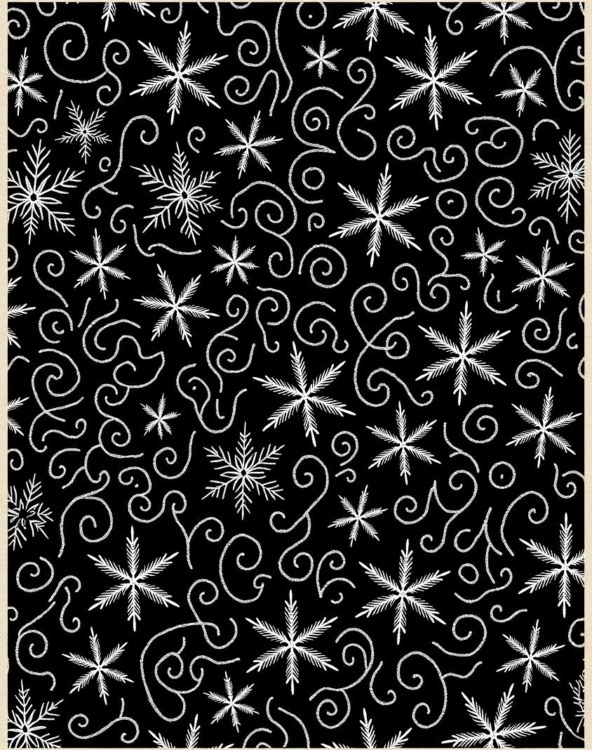 Black White Snowflake Swirls Winter Rug