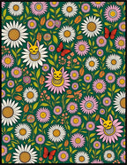 Whimsical Floral Cat Butterfly Meadow Rug