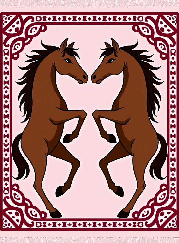 Brown Horse Symmetry Pink Runner Rug