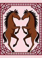 Brown Horse Symmetry Pink Runner Rug