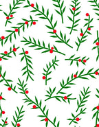 Green Twig Red Berry Scattered Rug