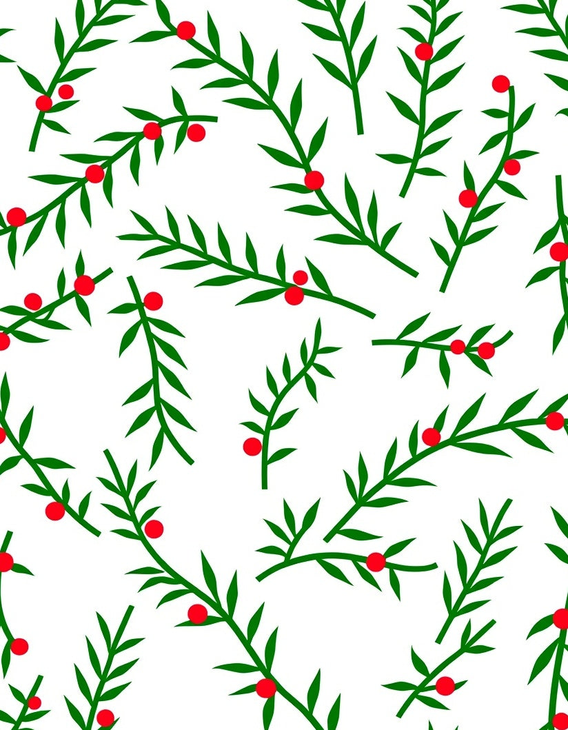 Green Twig Red Berry Scattered Rug