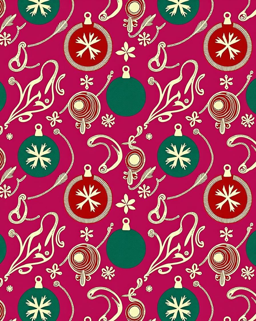Crimson Festive Ornament Garland Rug
