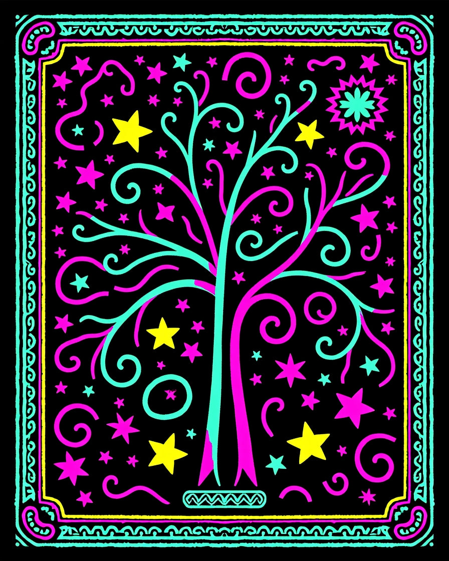 Vibrant Celestial Tree Swirl Rug