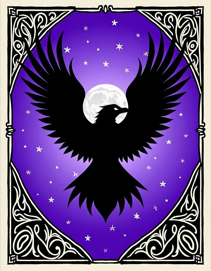 Mystic Black Raven Moonlit Sky Rug