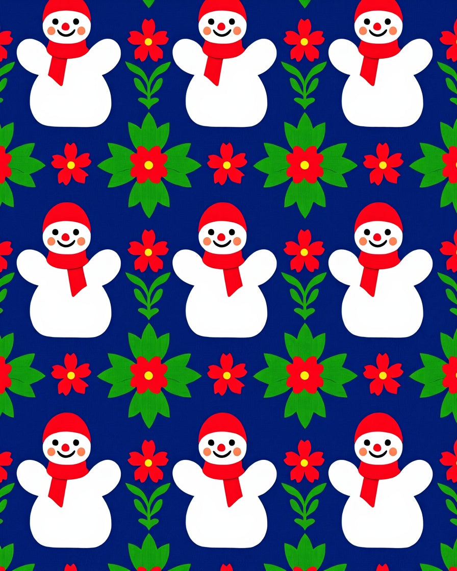 Joyful Snowman Red Floral Tiling Rug
