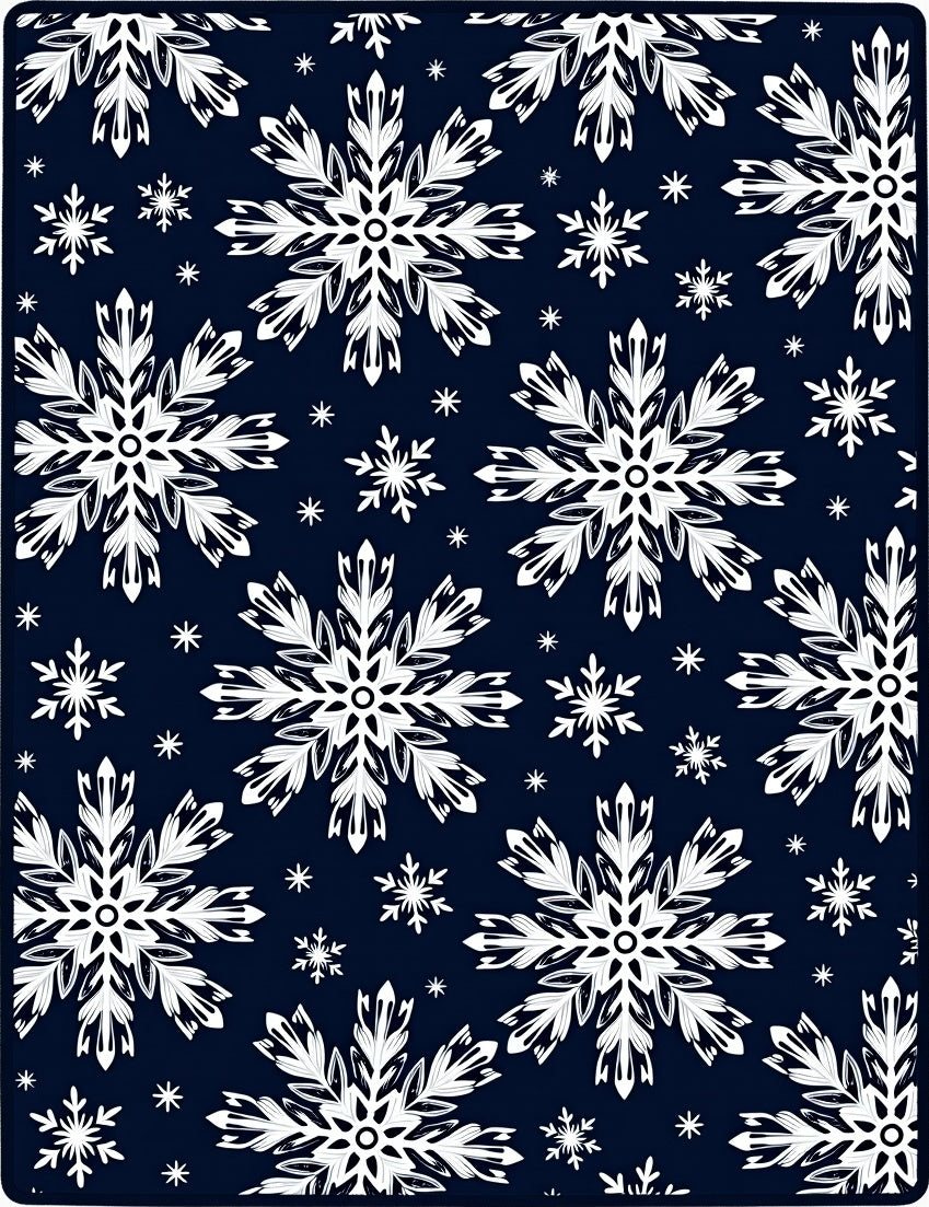 White Snowflake Navy Background Art Rug