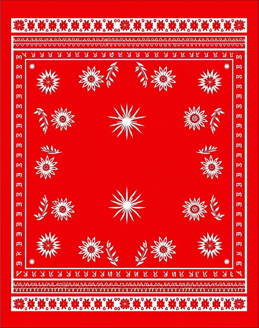 Red Floral Folk Art Rug